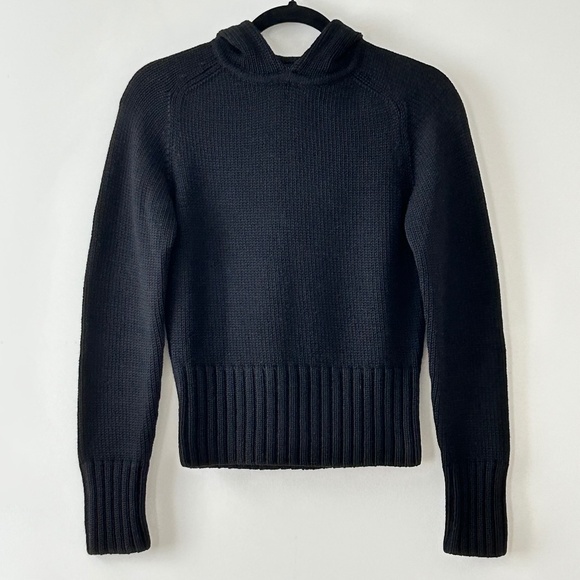 Theory 100% Wool Black Hooded Sweater - Picture 1 of 16
